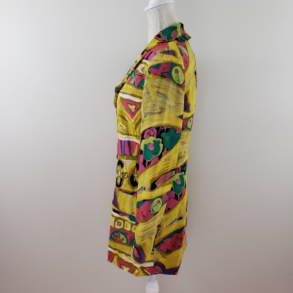 Vintage 90s Fun Artistic Yellow Blazer M - Picture 2 of 8